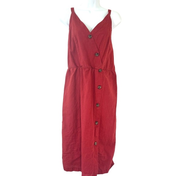 MAURICE’S Linen Cotton Button Front Midi Dress Brick Size L Smocked Back NWOT - Picture 2 of 13